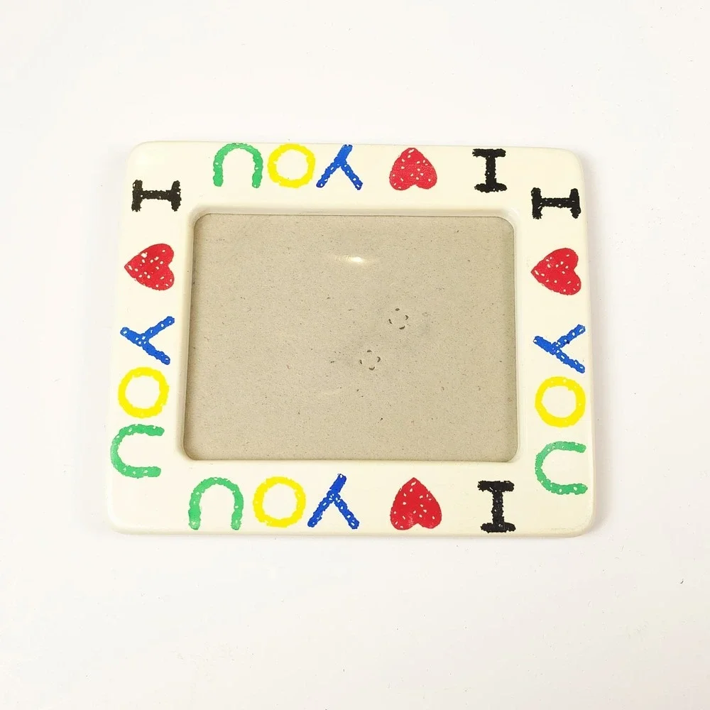 Vintage I Love You Ceramic Picture Frame Colorful Photo Retro 90s Valentines
